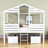 Twin Low Loft FarmHouse Bed with Storage Drawers for Kids - [Wood]