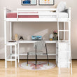 Wood Twin Size Loft Bed with Desk and Storage Shelves for Kids, Adult