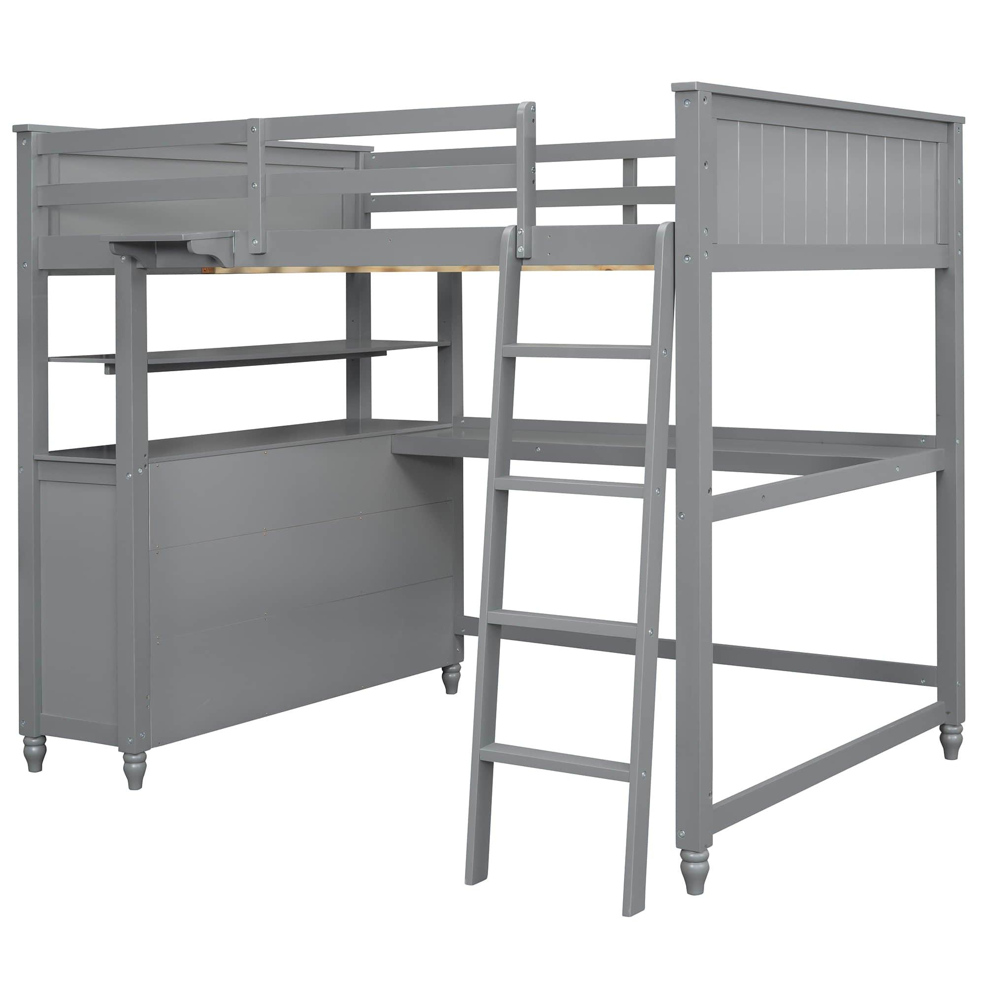 Full Size Loft Bed with Desk and Storage Dresser for Adult, Kids - [Wood, Drawers, Shelves]