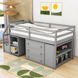 Low Twin Kids Loft Bed with Desk and Stairs, Storage - [Dresser]