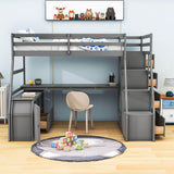 Twin Loft Bed with Desk and Stairs, Storage for Teens, Kids - [Drawers]