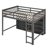 Full Size Loft Bed with Large Open Storage Shelves for Adults, Kids