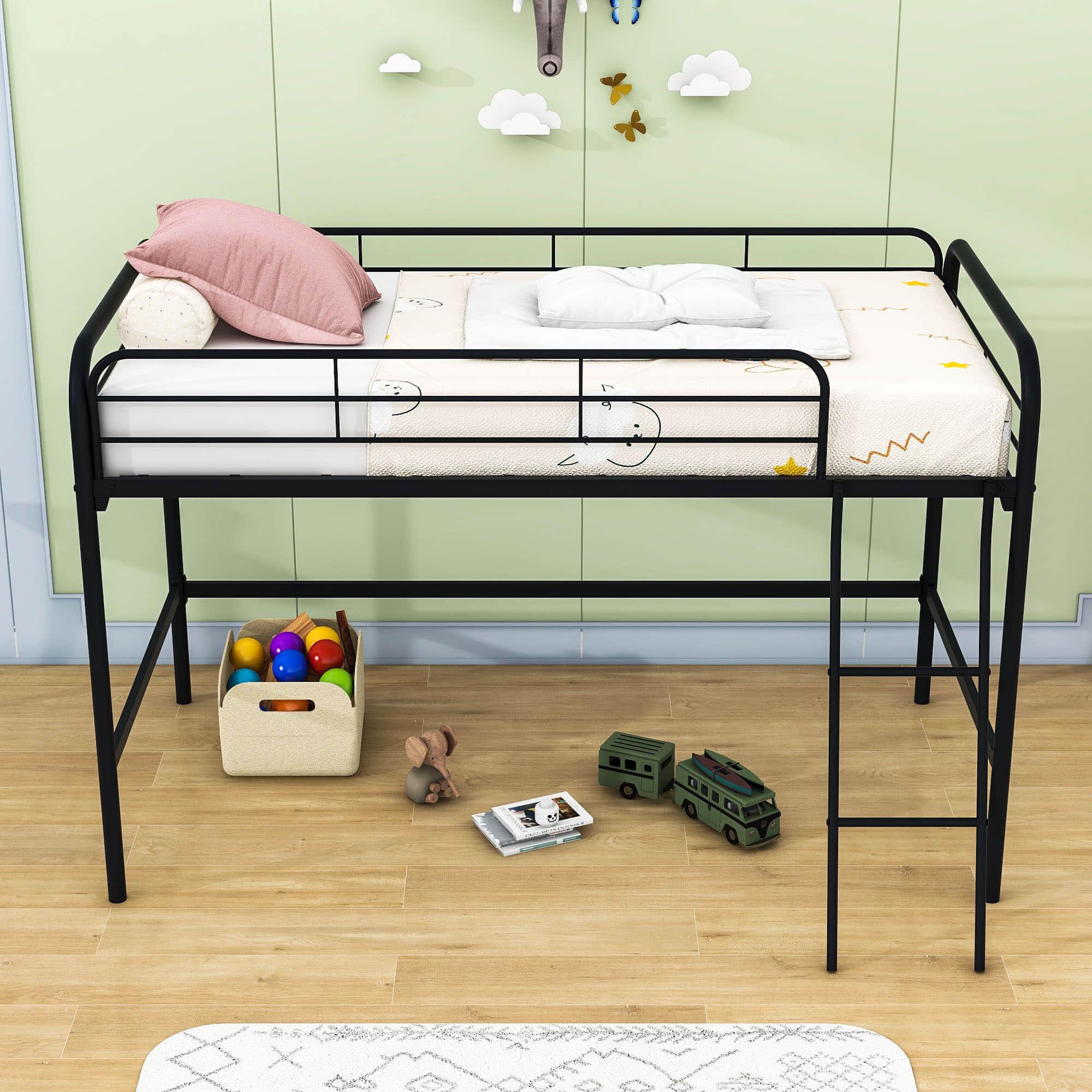 Small Low Metal Twin Loft Bed for Kids