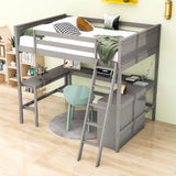 Full Size Convertible High Loft Bed with Desk and Shelves - [Cabinet, Wood]