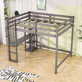 Heavy-Duty Full Size Loft Bed with Desk and Shelves for Adult, Junior - [Wood, Medium]