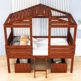 Twin Low Loft FarmHouse Bed with Storage Drawers for Kids - [Wood]