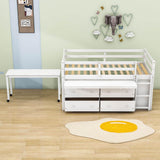 Low Twin Loft Bed with Desk and Storage Drawers for Kids, Toddler