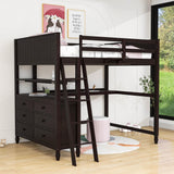 Full Size Loft Bed with Desk and Storage Dresser for Adult, Kids - [Wood, Drawers, Shelves]