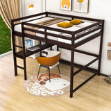 Wood Full Size Loft Bed with Desk and Storage Shelves for Kids, Teens