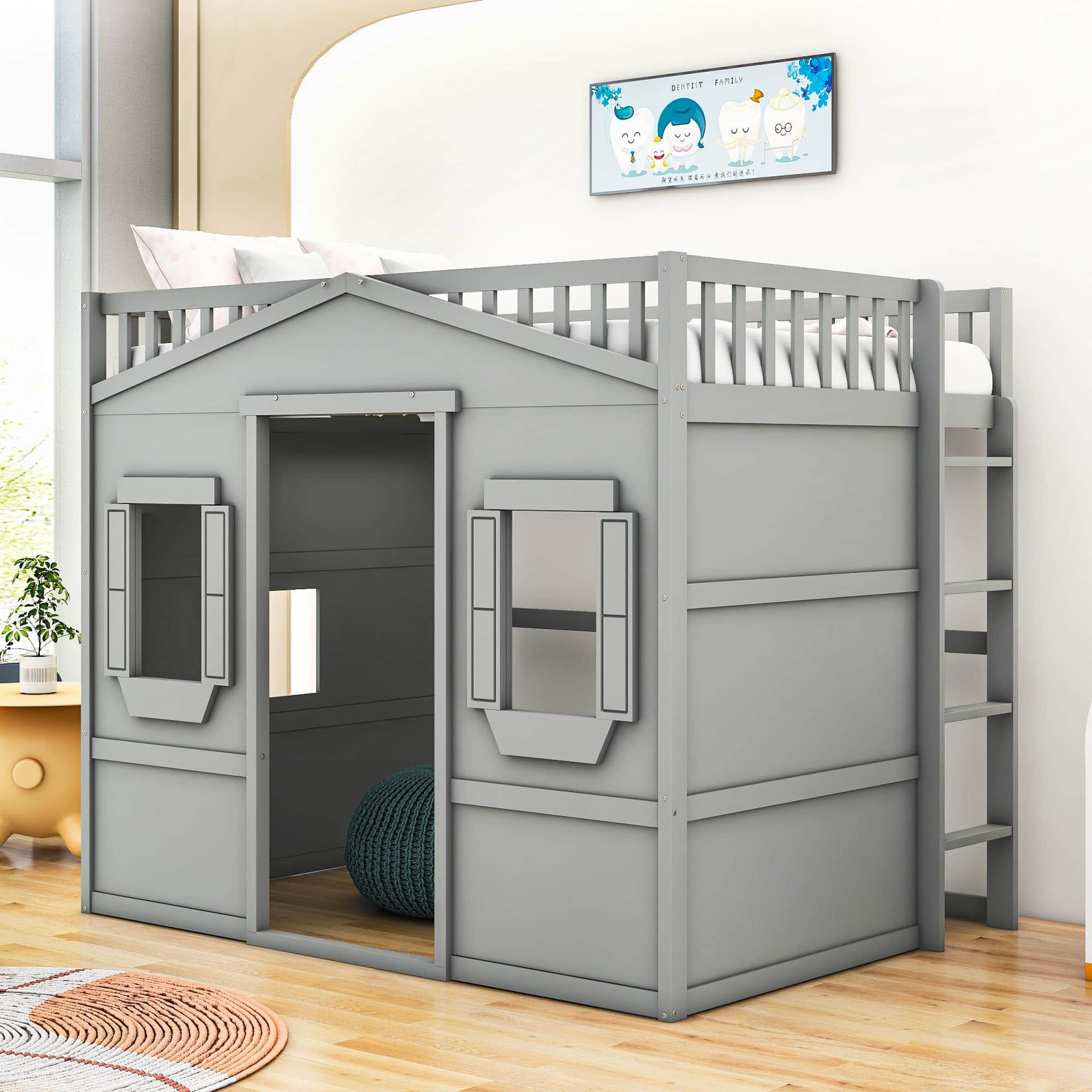 Sturdy Full Size House Loft Bed for Kids,Teens - [Wooden]