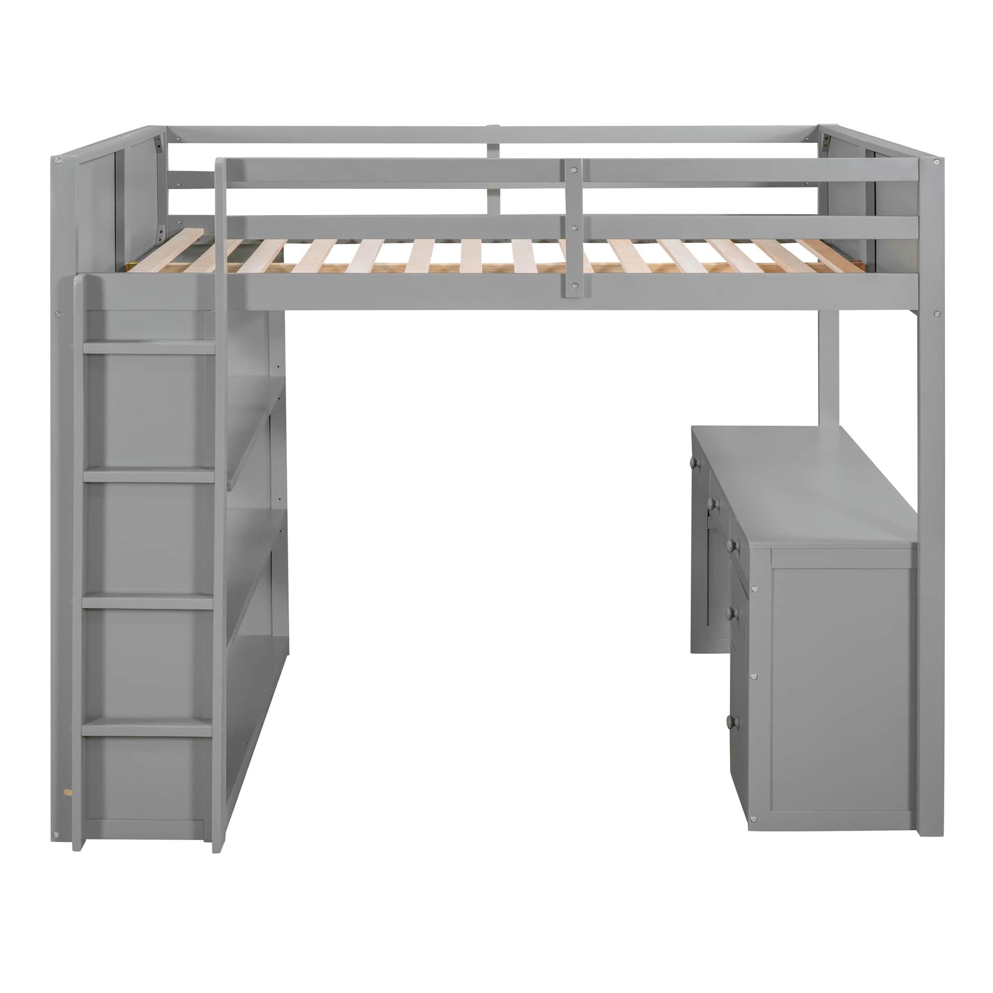 Full Size Loft Bed with Desk and Storage Drawers, Shelves for Adults, Kids - [Wood]