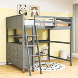 Full Size Loft Bed with Desk and Storage Dresser for Adult, Kids - [Wood, Drawers, Shelves]