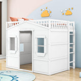 Sturdy Full Size House Loft Bed for Kids,Teens - [Wooden]