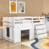 Low Twin Loft Bed with Detachable Storage Dresser for Kids - [Wood, Playhouse, Drawers]