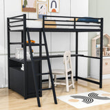 Metal Twin Size Loft Bed with Desk and Storage for College, Dorms