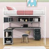 Metal Full Size Loft Bed with Desk and Storage for Adults, Teens