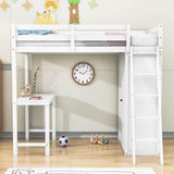 Wood Twin Loft Bed with Desk and Storage for Adults, Kids - [Wardrobe]