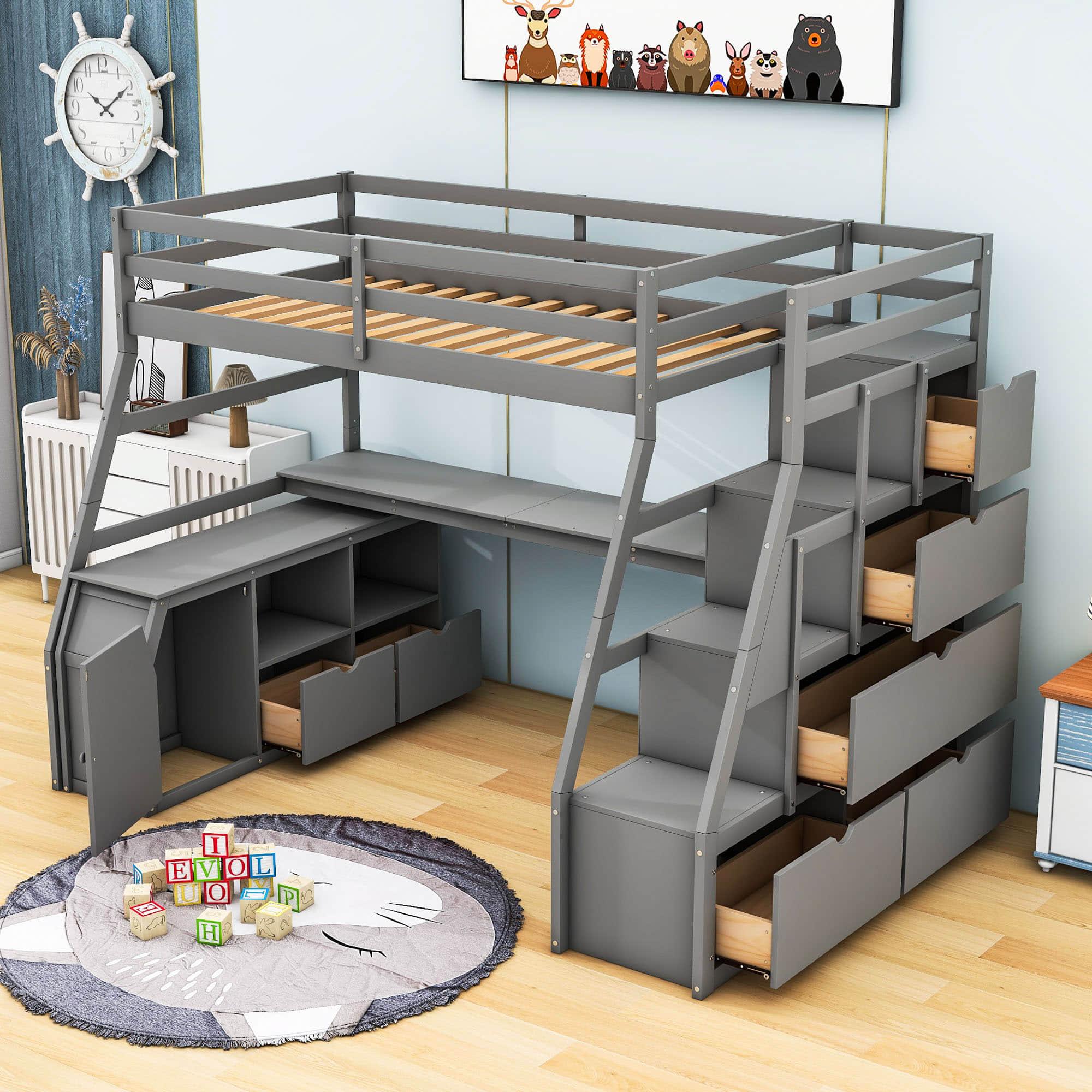 Twin Loft Bed with Desk and Stairs, Storage for Teens, Kids - [Drawers]