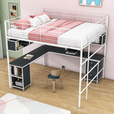 Metal Full Size Loft Bed with Desk and Storage for Adults, Teens