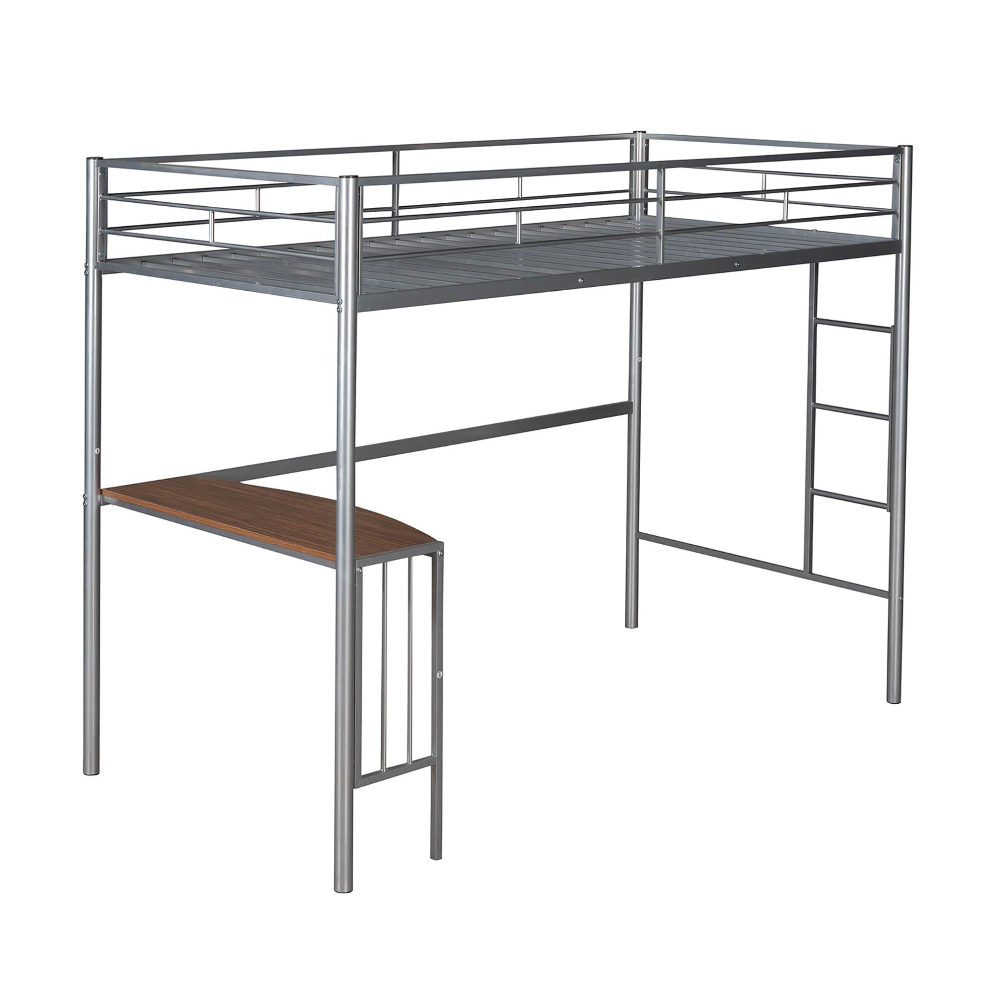 Twin Metal Loft Bed with Desk Underneath for Teen, Junior, Adult