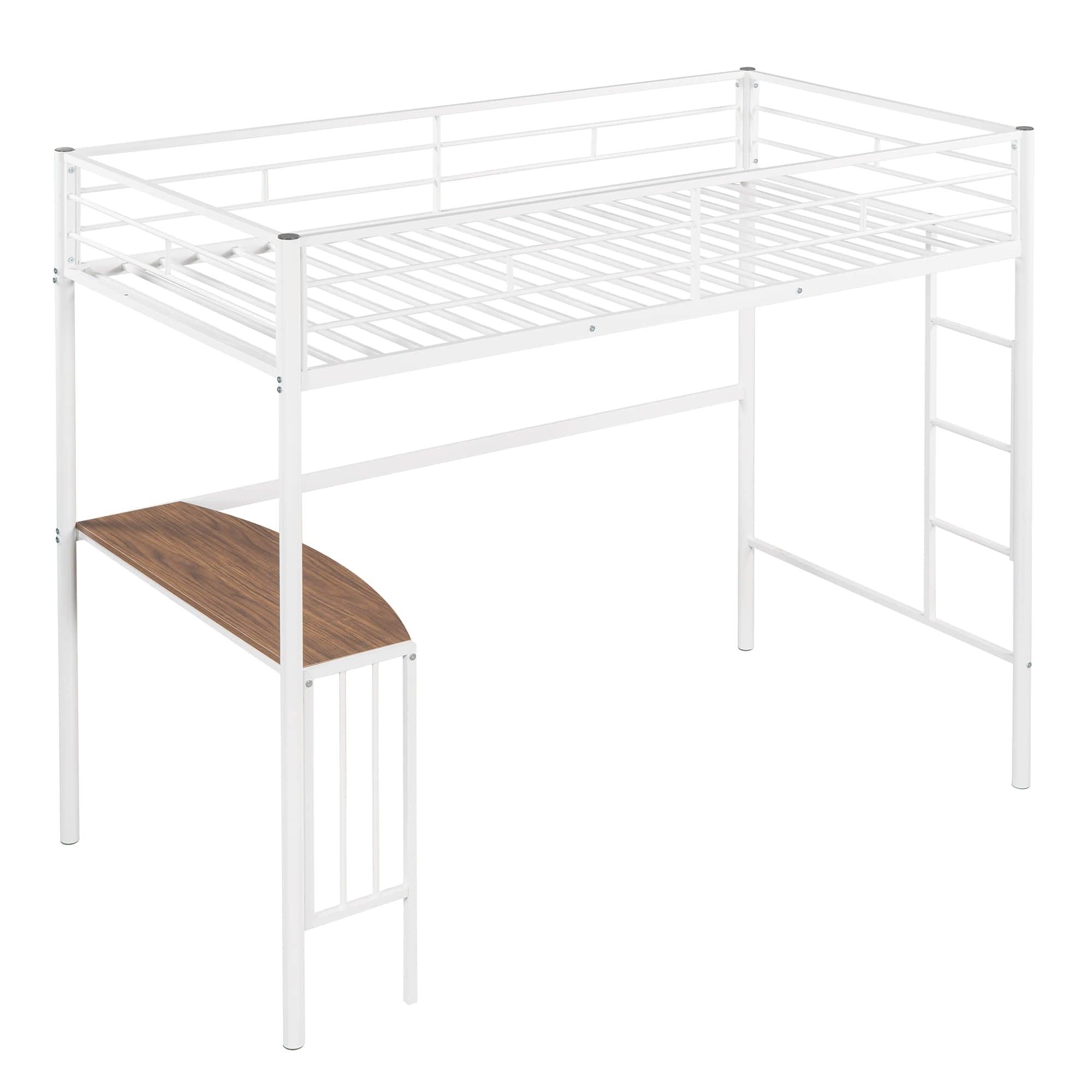 Twin Metal Loft Bed with Desk Underneath for Teen, Junior, Adult