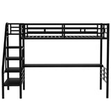 Metal High Twin Size Loft Bed Frame with Desk and Stairs for Adults, Kids