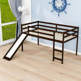 Wood Low Twin Loft Bed for Kids, Toddler with Slide