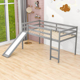 Wood Low Twin Loft Bed for Kids, Toddler with Slide