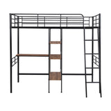 Metal Twin Loft Bed with Desk and Storage Shelves - [Wood]