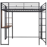 Metal Full Size Loft Bed Frame with Desk and Shelves - [2 Ladders]