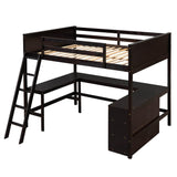 Full Size Convertible High Loft Bed with Desk and Shelves - [Cabinet, Wood]