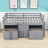 Low Twin Loft Bed Frame with Storage for Kids - [Drawers, Cabinet, Shelves]