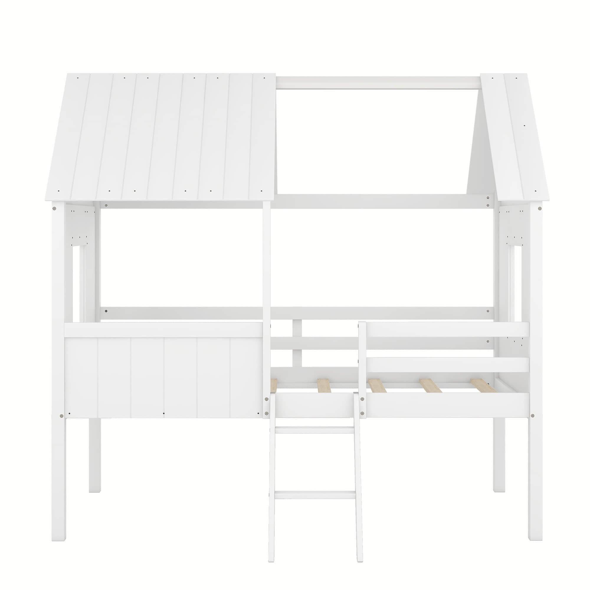 Low Twin Loft House Bed for Kids, Toddler - [Wood, Fun]