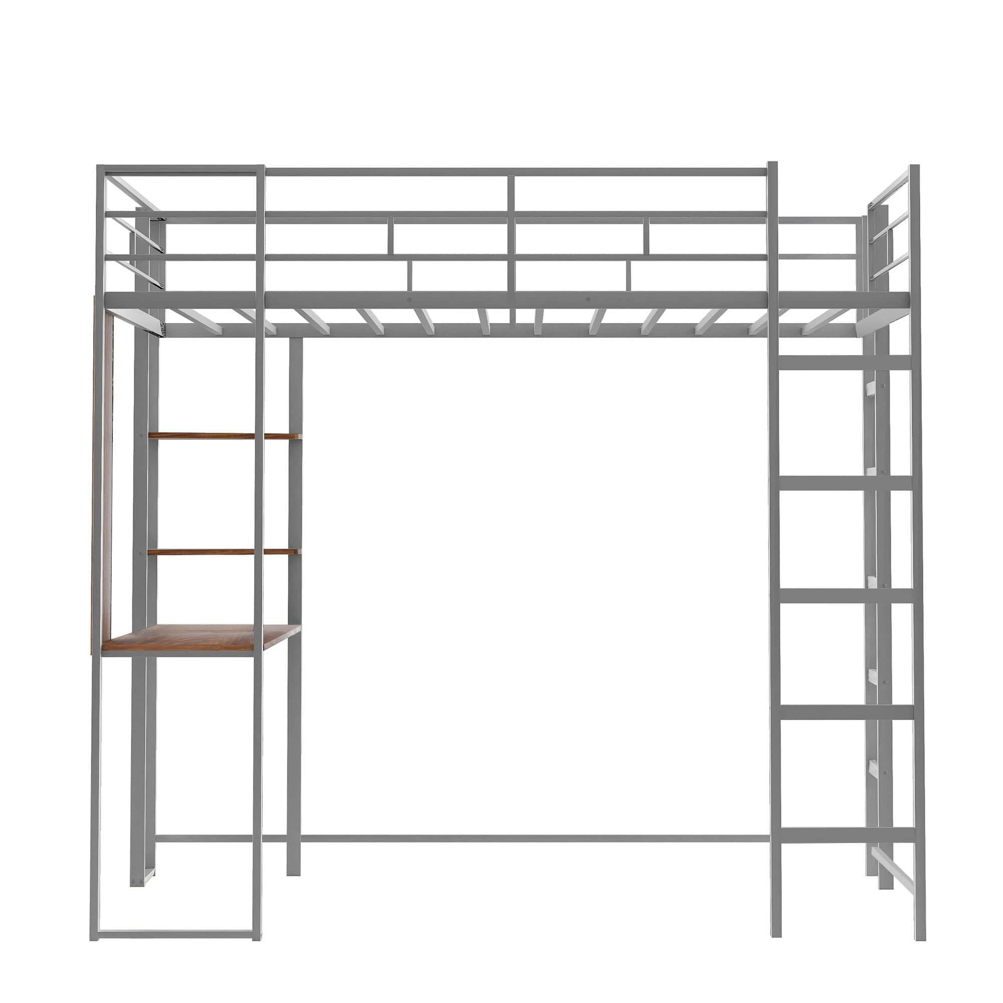 Metal Twin Loft Bed with Desk and Storage Shelves for Teens, Junior, Adult