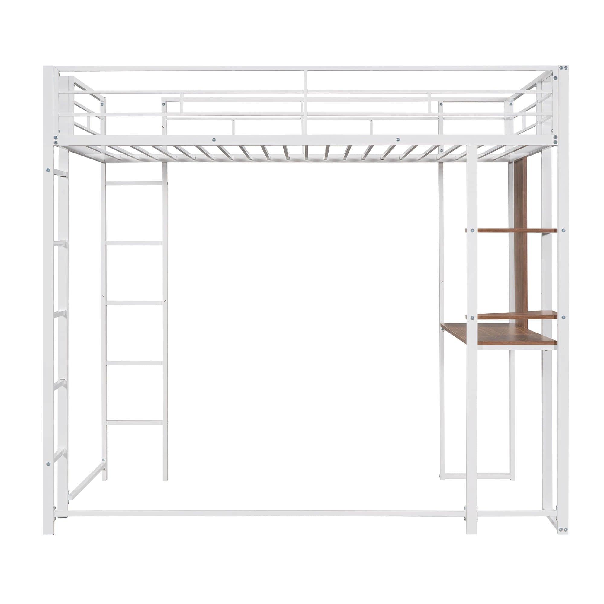 Metal Twin Loft Bed with Desk and Storage Shelves for Teens, Junior, Adult