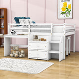 Convertible Low Full Size Kids Loft Bed with Desk, Stairs and Storage