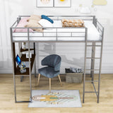 Metal Full Size Loft Bed Frame with Desk and Shelves - [2 Ladders]