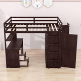 Full Size Loft Bed with Desk and Storage for Kids, Adults - [Wardrobe]