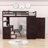 Full Size Loft Bed with Desk and Storage for Kids, Adults - [Wardrobe]