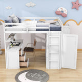 Full Size Loft Bed with Desk and Storage for Kids, Adults - [Wardrobe]