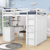 Full Size Loft Bed with Desk and Storage for Kids, Adults - [Wardrobe]