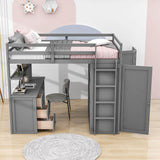 Full Size Loft Bed with Desk and Storage for Kids, Adults - [Wardrobe]