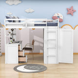 Full Size Loft Bed with Desk and Storage for Kids, Adults - [Wardrobe]