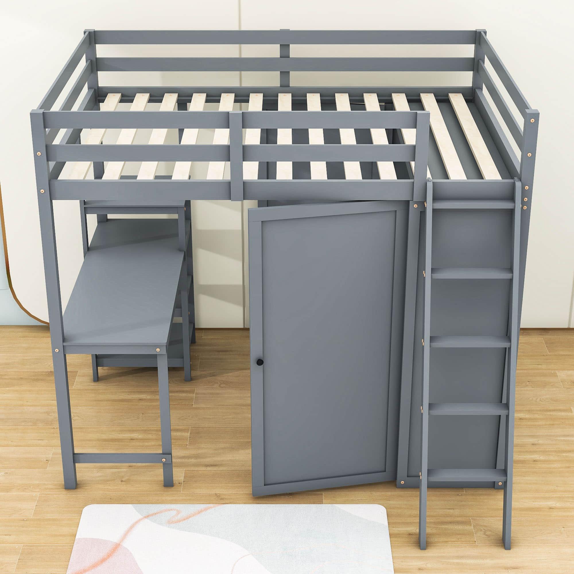 Full Size Loft Bed with Desk and Storage for Adults, Kids - [Wardrobe]