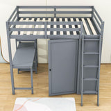 Full Size Loft Bed with Desk and Storage for Adults, Kids - [Wardrobe]