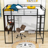 Metal Full Size Loft Bed Frame with Desk and Shelves - [2 Ladders]