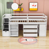 Low Twin Kids Loft Bed with Desk and Stairs, Storage - [Dresser]