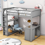 Twin Size Loft Bed with Desk and Storage Drawers, Shelves for Adults, Kids - [Wood]