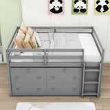 Full Size Low Loft Bed with Desk and Storage for Kids, Toddler