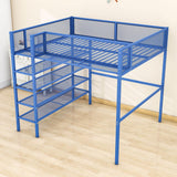 Modern Metal Full Size Loft Bed with Storage Shelves for Adult, Junior